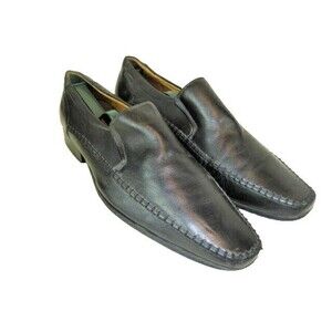Mens GIBI Black Leather Smooth Toe Loafers Slippers sz 11